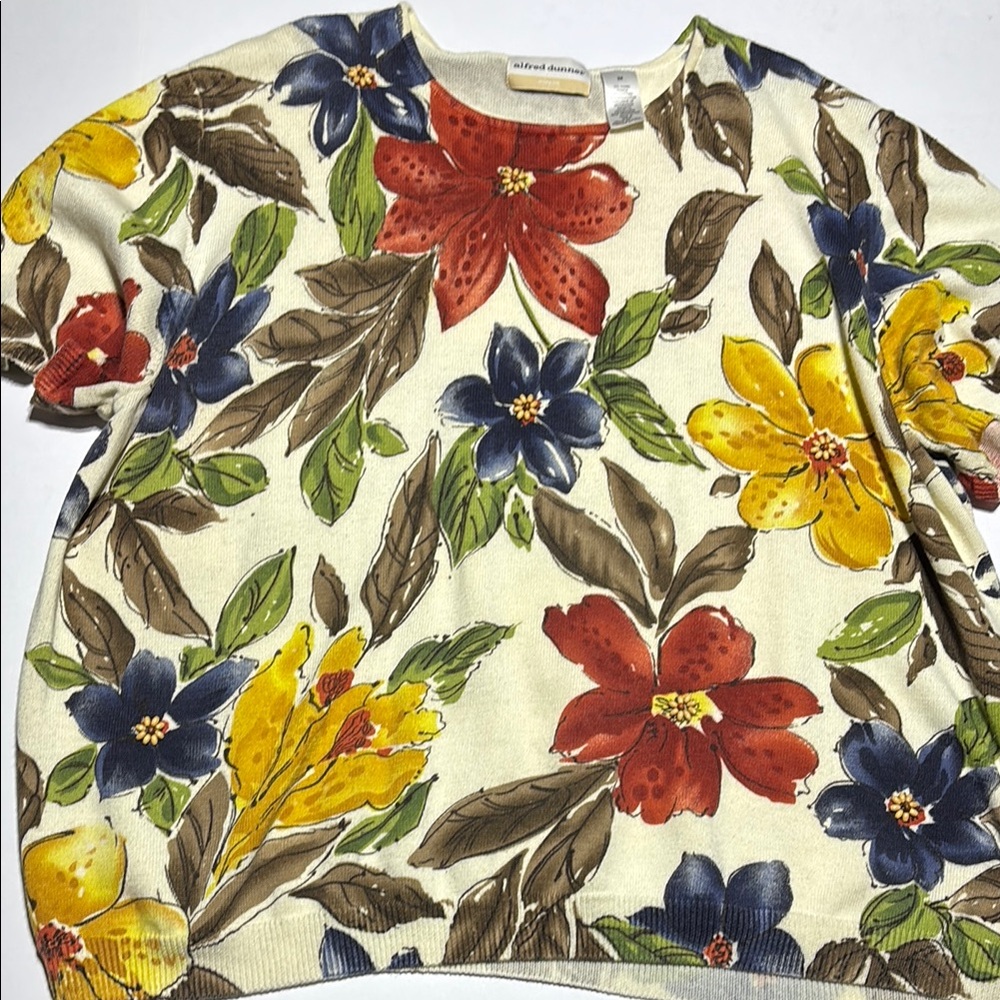 Alfred Dunner Cream Floral Top with Botanical Print